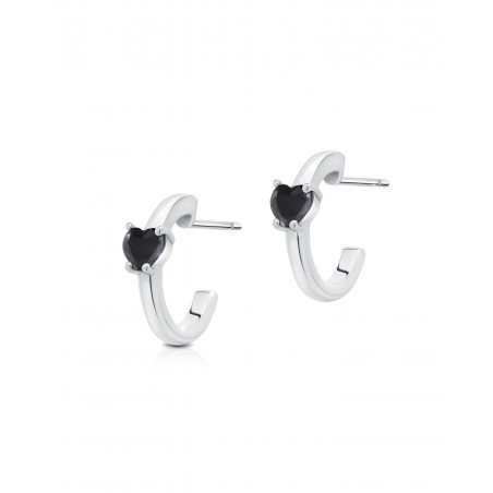 Earrings Raffinata Mini Hoop with black heart  - 2