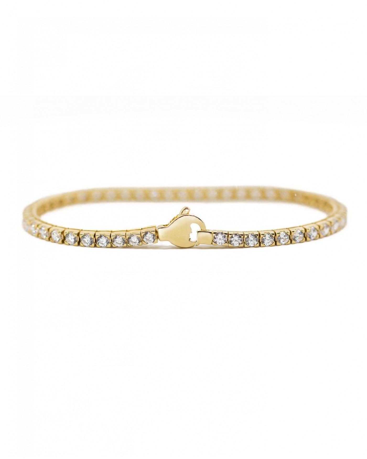 Bracciale tennis in argento dorato oro con zirconi bianchi  - 2