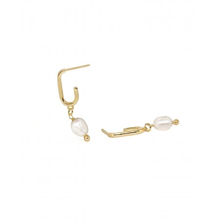 Pozłacane wiszące kolczyki z naturalnymi perłami fresh water  - 3