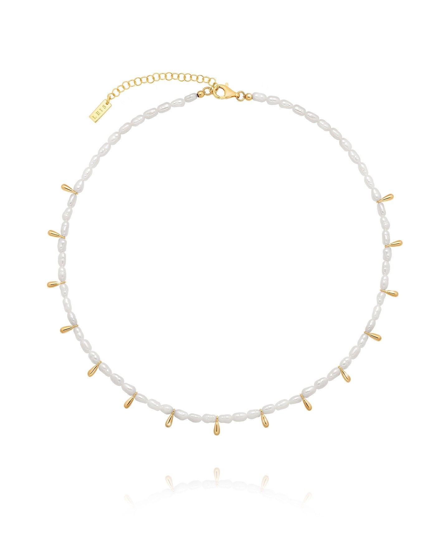 Collana di perle naturali Fresh Water con gocce dorate  - 2