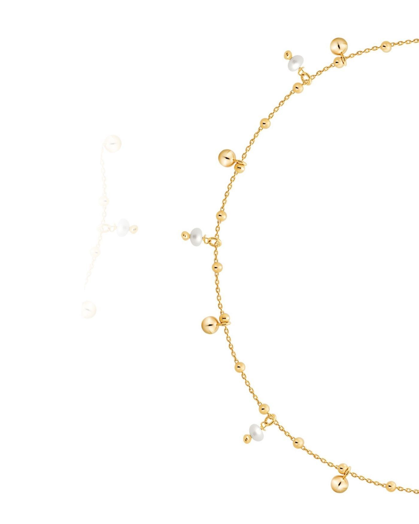 Vergoldete Halskette mit Kugeln und Fresh Water Naturperlen  - 3