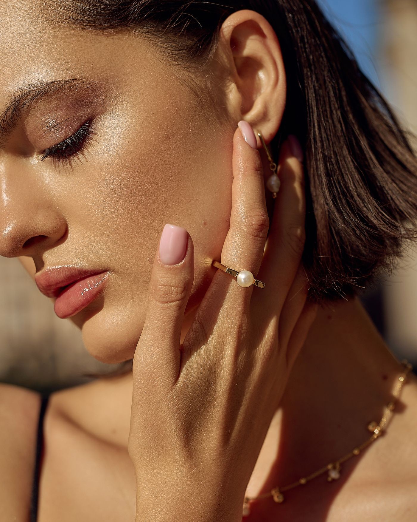 Gold-gilded ring with natural cultured pearl Fresh Water  - 1