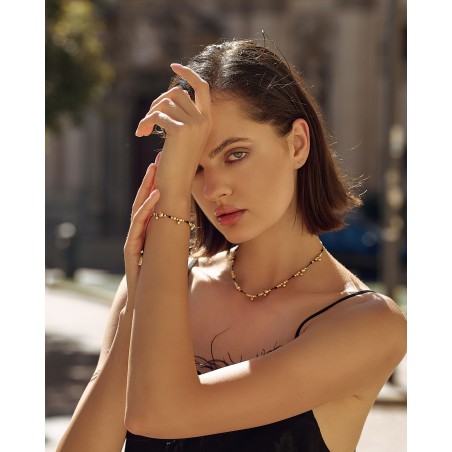 Halskette auf schwarzer Kordel mit vergoldeten Kugeln  - 1