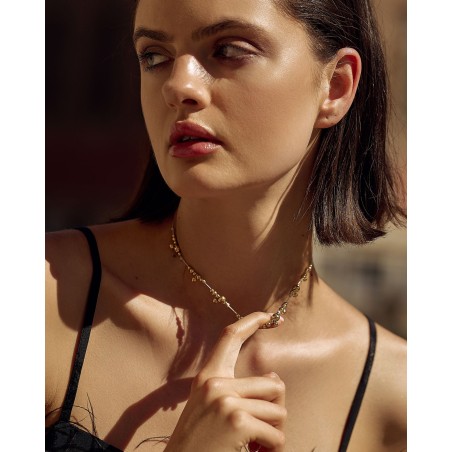 Halskette auf beiger Kordel mit vergoldeten Kugeln  - 1