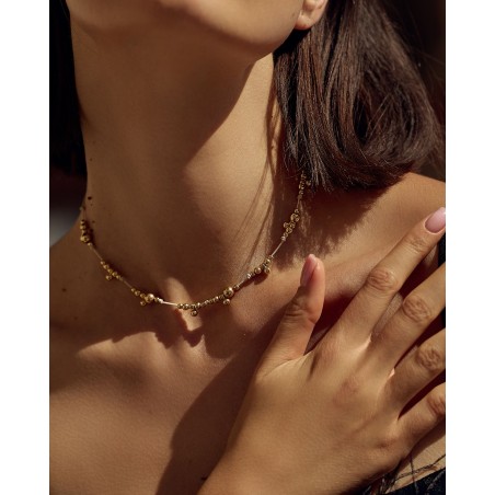 Halskette auf beiger Kordel mit vergoldeten Kugeln  - 4