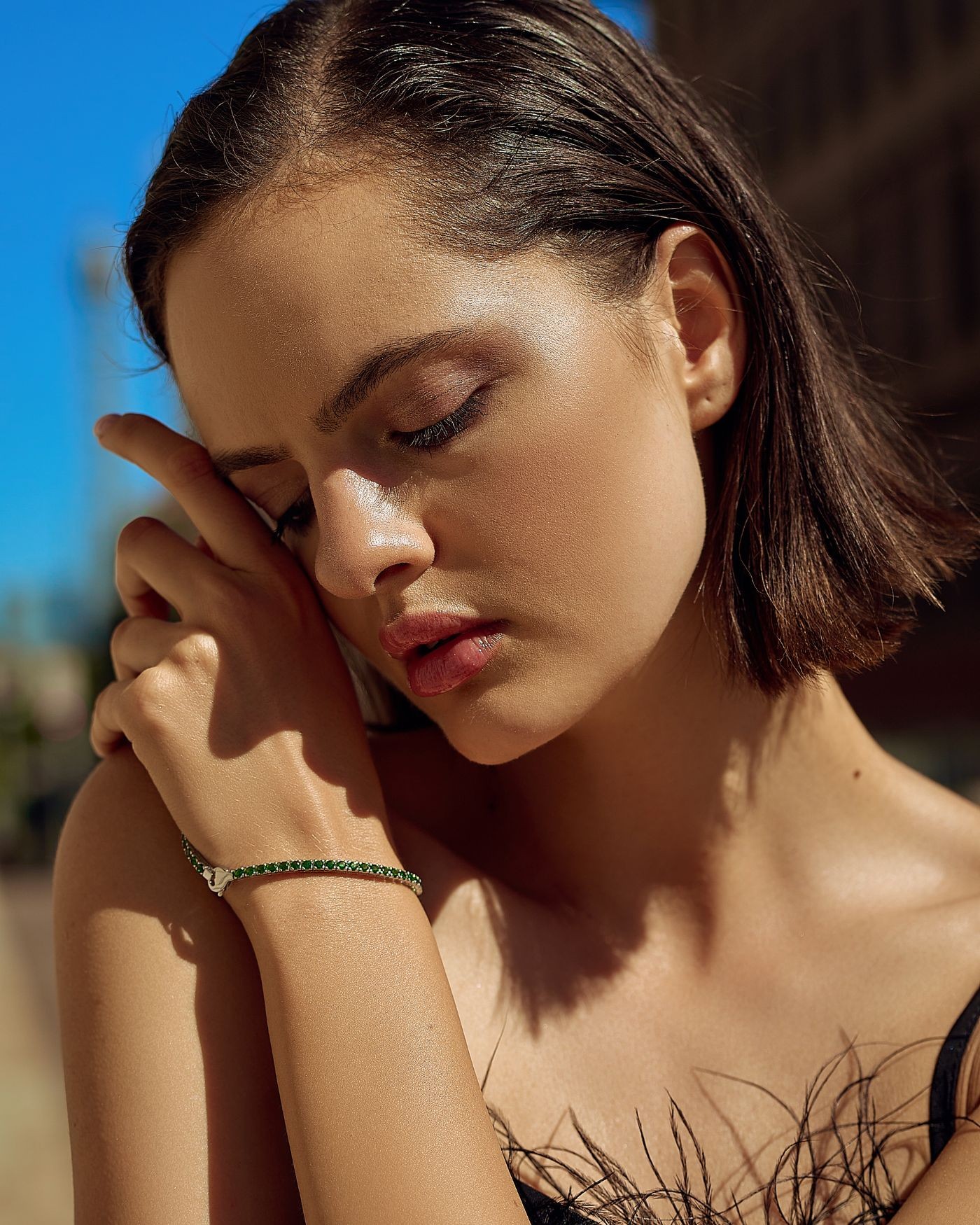 Srebrna rodowana bransoletka Tennis z zielonymi cyrkoniami  - 1