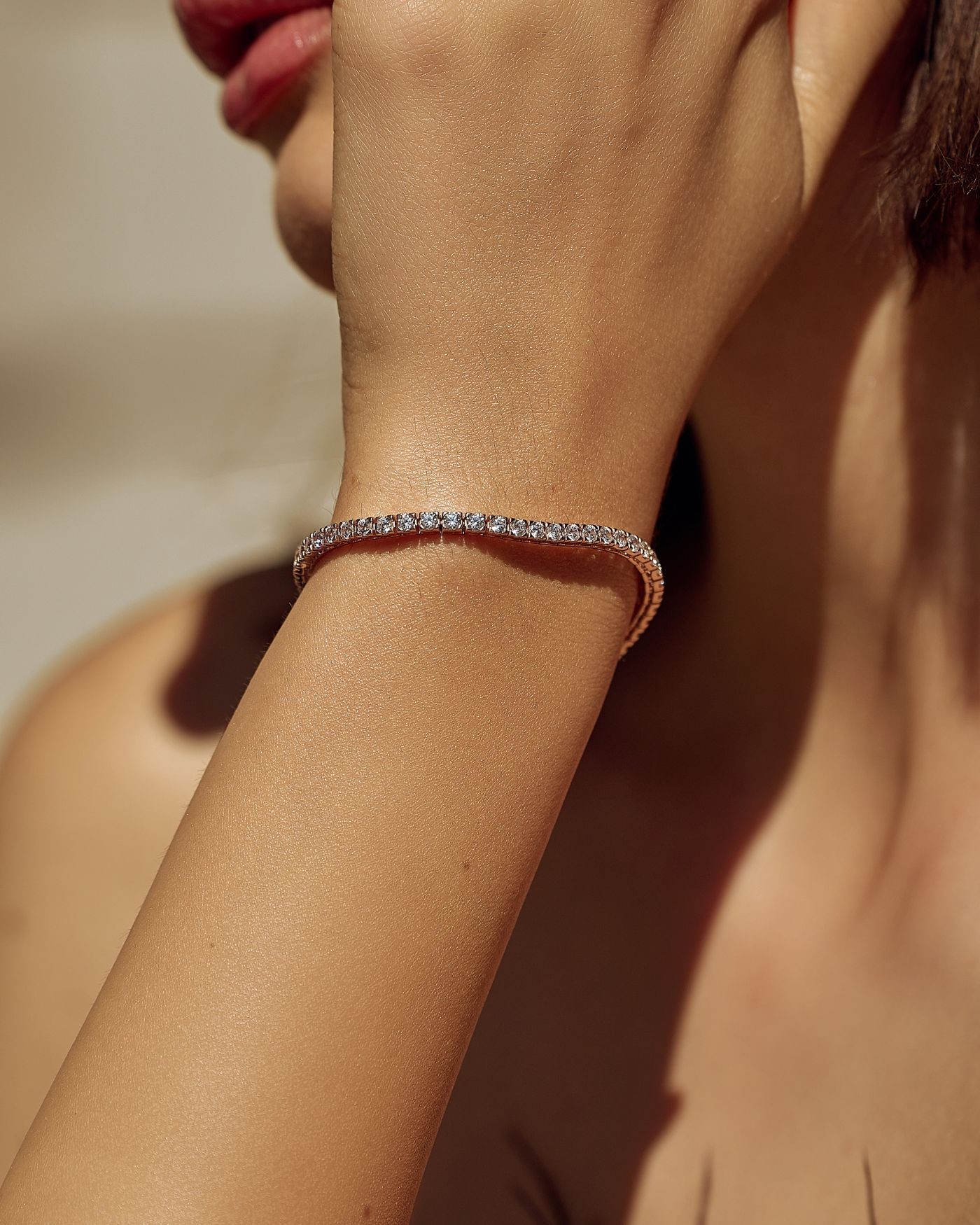 Bracciale tennis doratura oro rosa con zirconi bianchi D.2,75mm  - 4