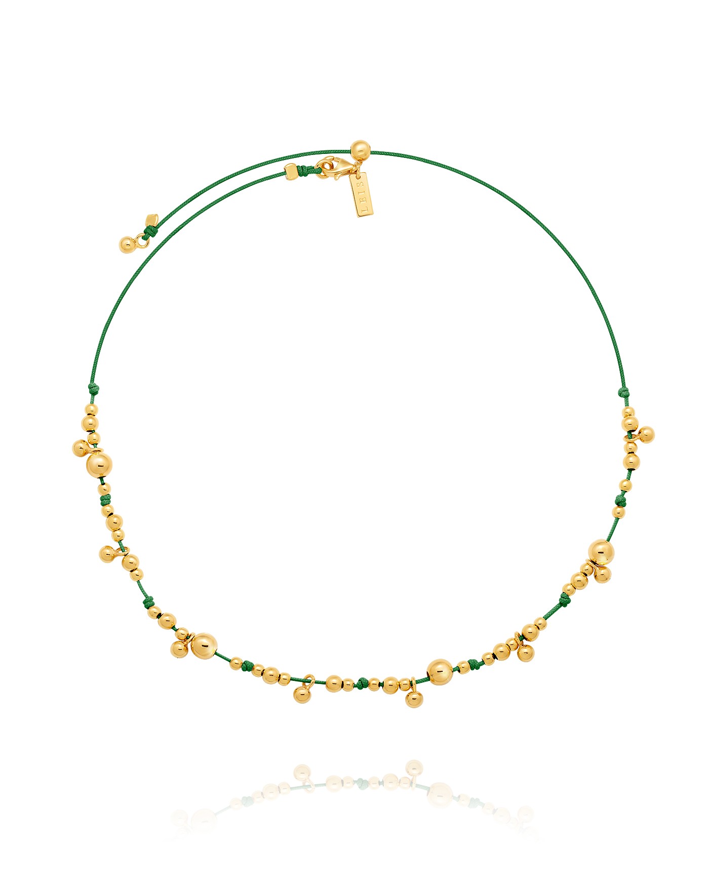 Collana su cordoncino verde con sfere dorate  - 2