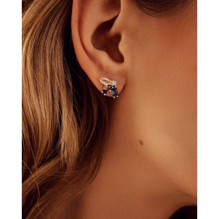 Flower Earrings Fiore with Rhodolite and Sapphire  - 1