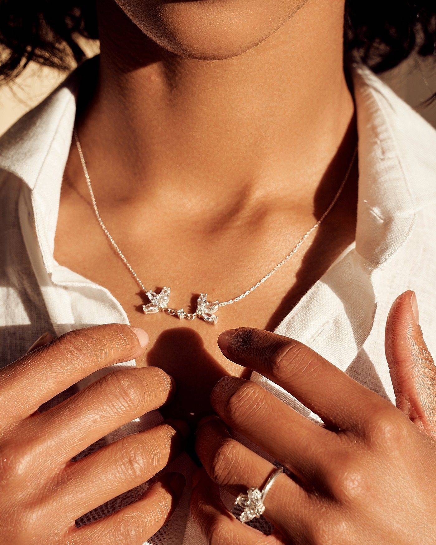 Flower Necklace Fiore with white zircons  - 4