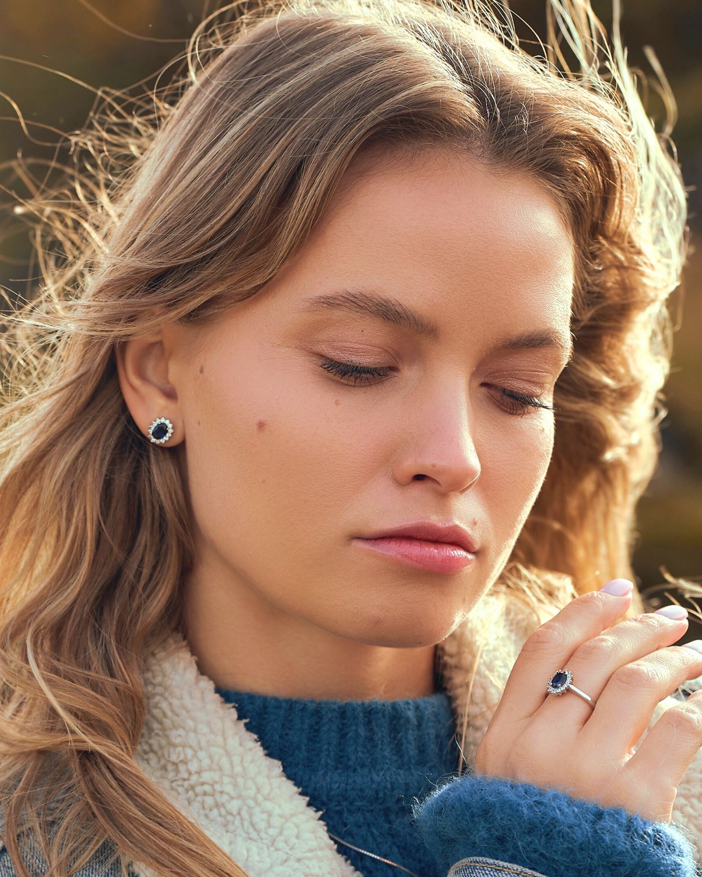 Kate earrings in rhodium-plated sterling silver with sapphire zirconias  - 1