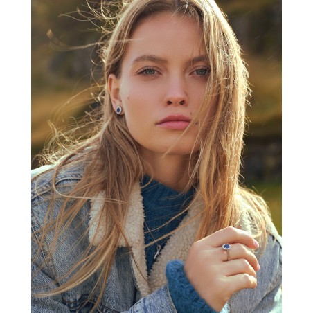 Anello Kate in argento sterling rodiato con zirconi di colore zaffiro  - 3