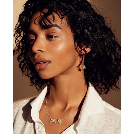 Blume Ohrringe mit Anhänger Fiore mit weißen Zirkonia  - 1