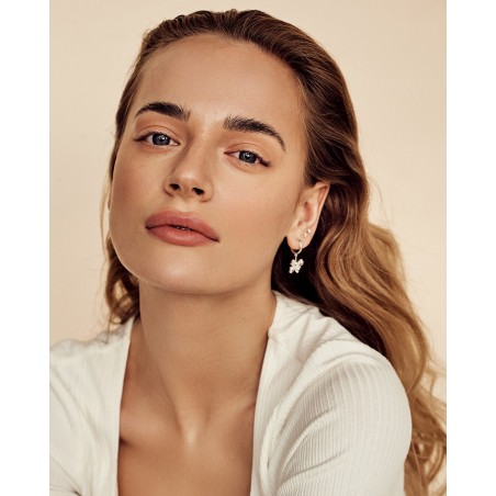 Kolczyki wiszące Farfalla Motyl z białymi cyrkoniami  - 1