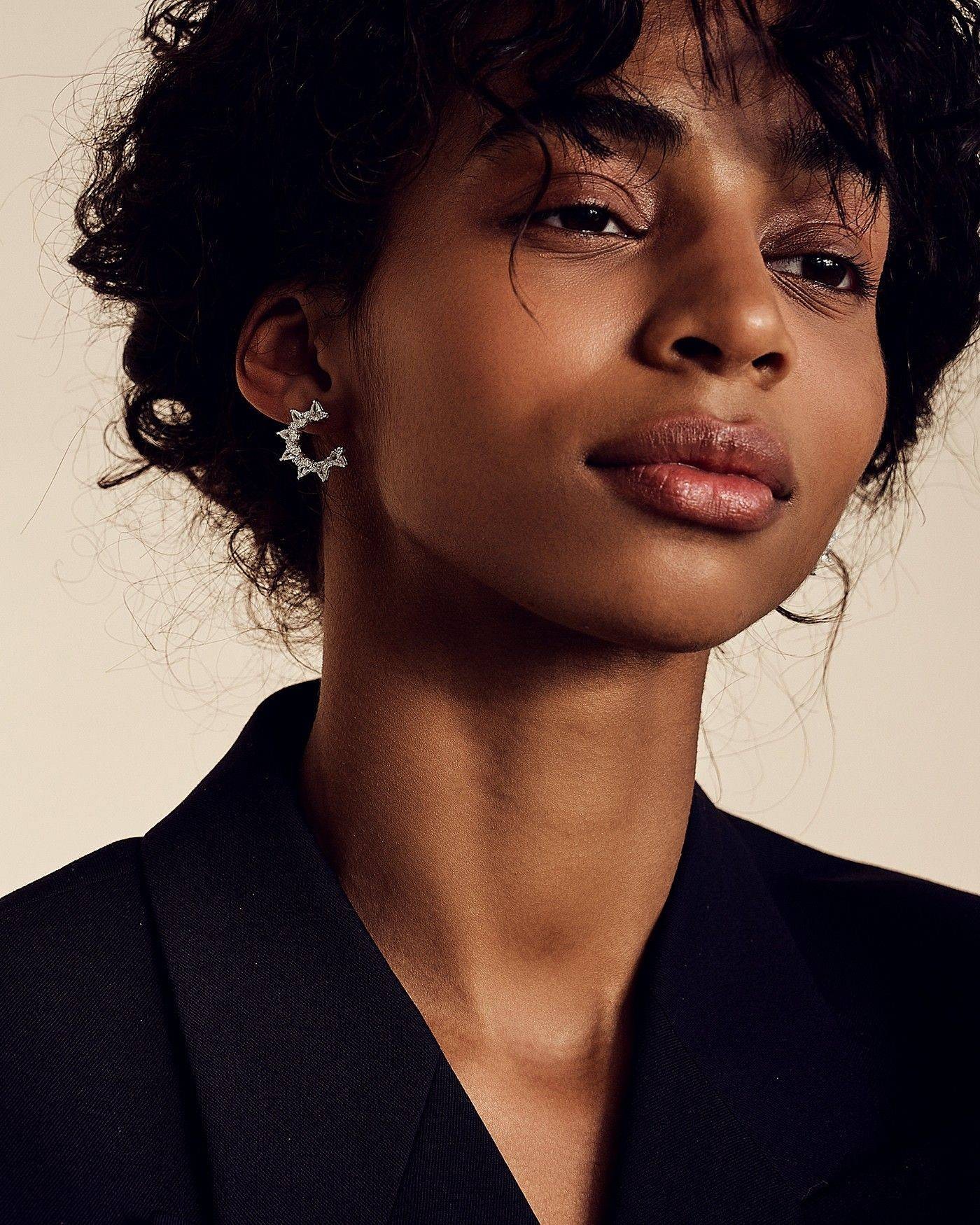 Plumeria Flower Earrings with white Zircons  - 4