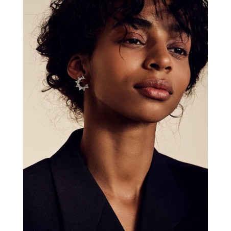 Plumeria Flower Earrings with white Zircons  - 4