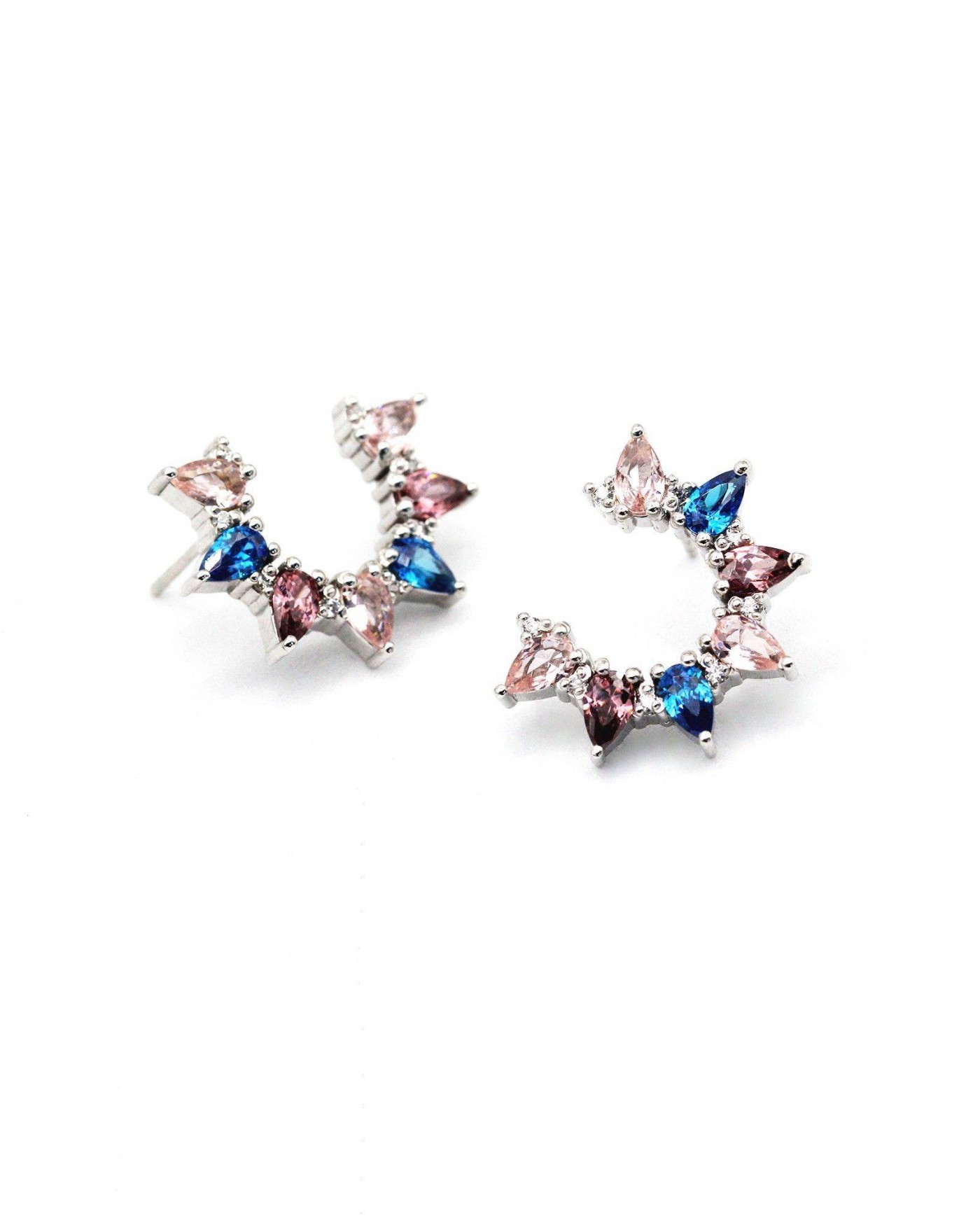 Flower Plumeria Earrings with Rhodolite and Sapphire  - 3