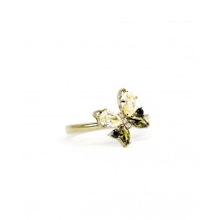 Farfalla Butterfly Ring with black and olivine zircons  - 3