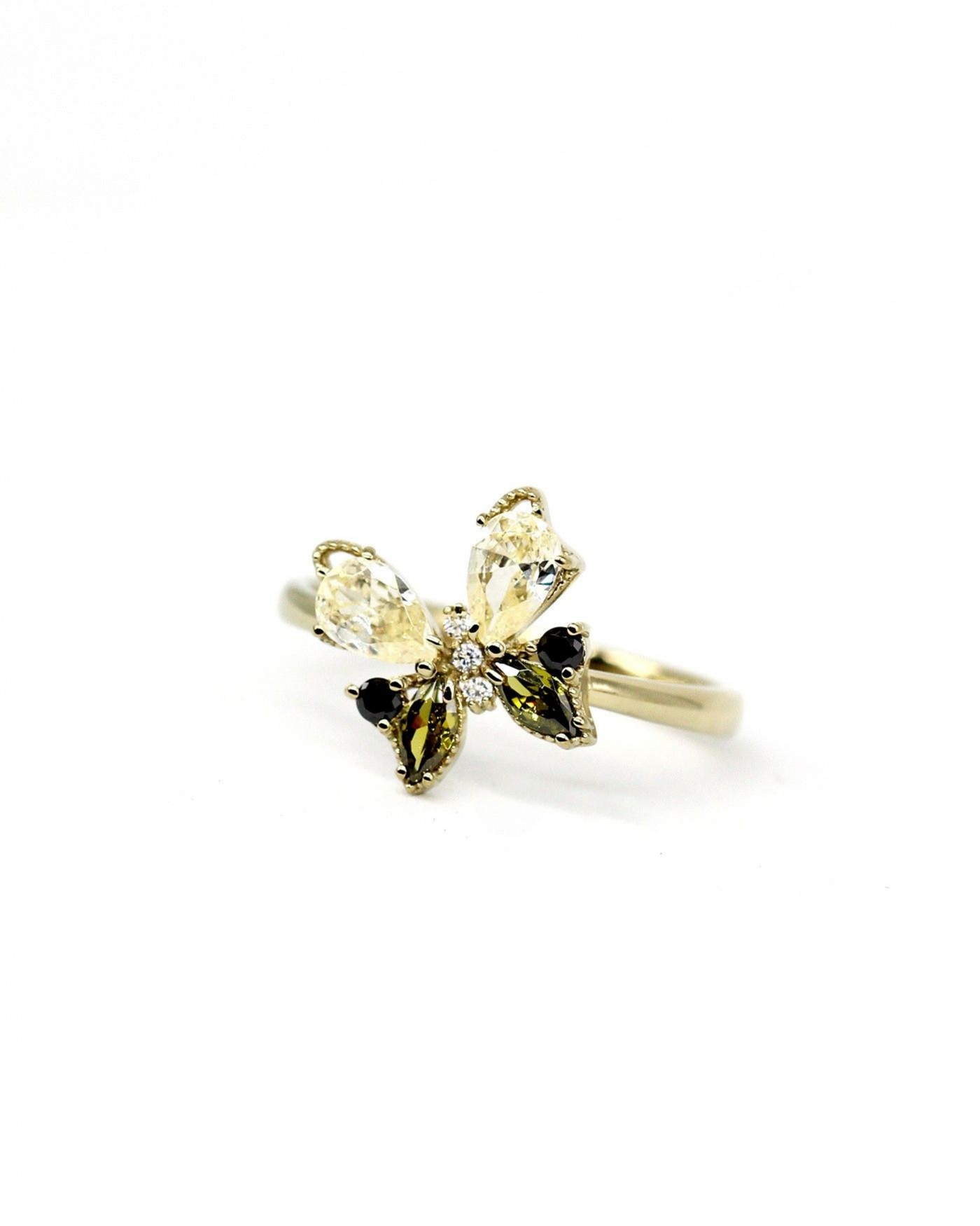 Farfalla Schmetterlingsring mit Schwarzen und Olivin Zirkonia  - 2