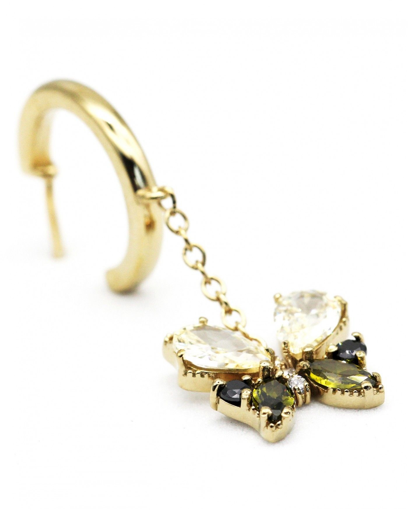 Orecchini pendenti Farfalla con zirconi neri e oliva  - 3