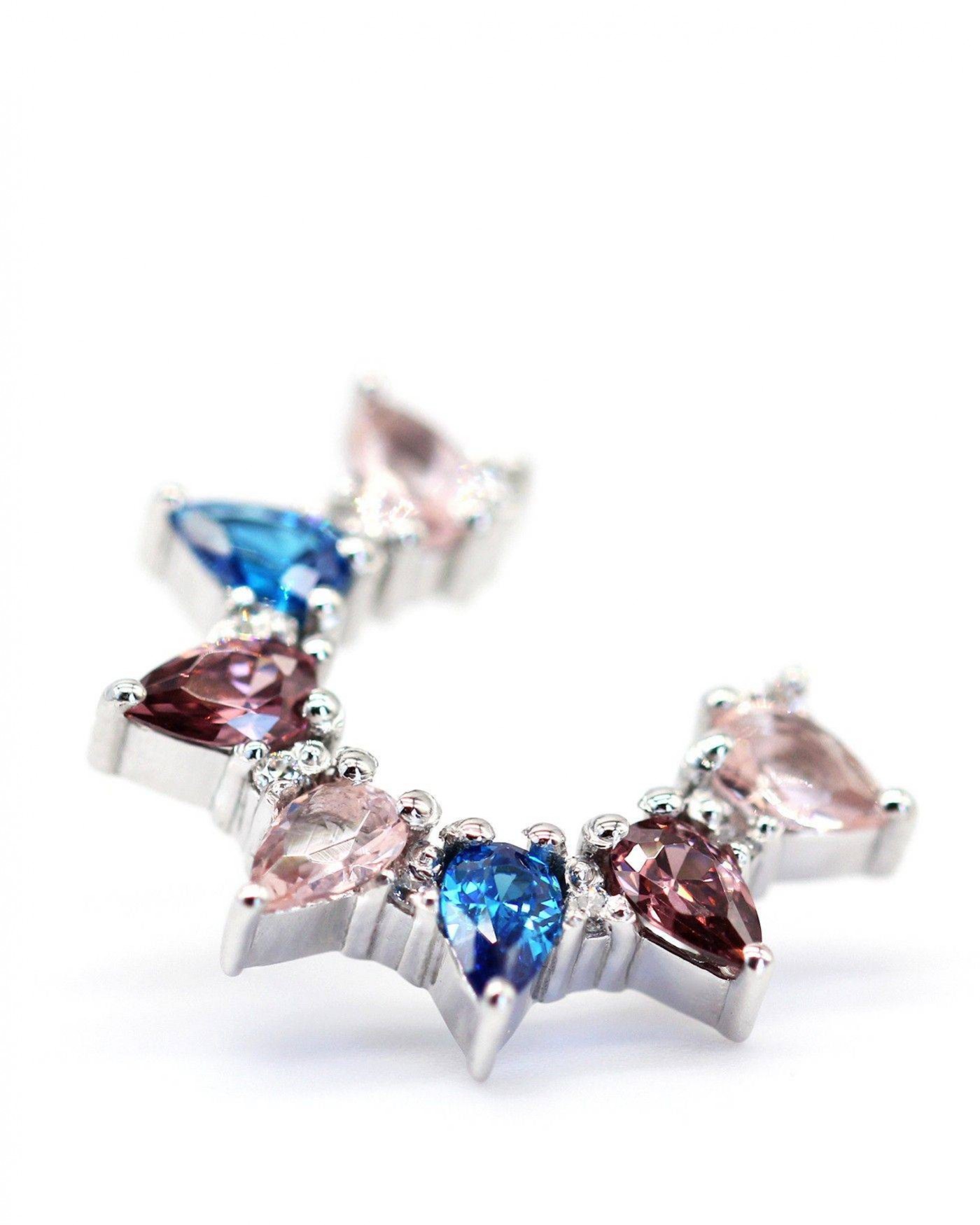 Flower Plumeria Earrings with Rhodolite and Sapphire  - 2