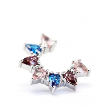 Blume Plumeria Ohrringe mit Rhodolith und Saphir  - 2