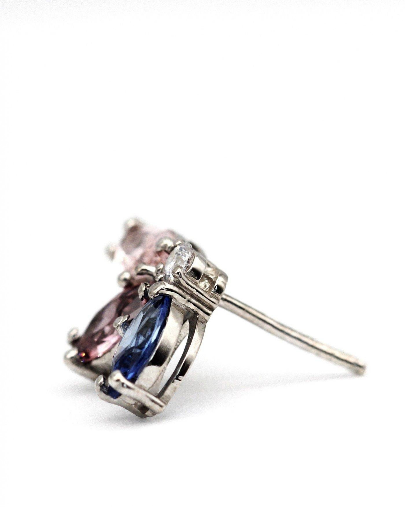 Flower Earrings Fiore with Rhodolite and Sapphire  - 3