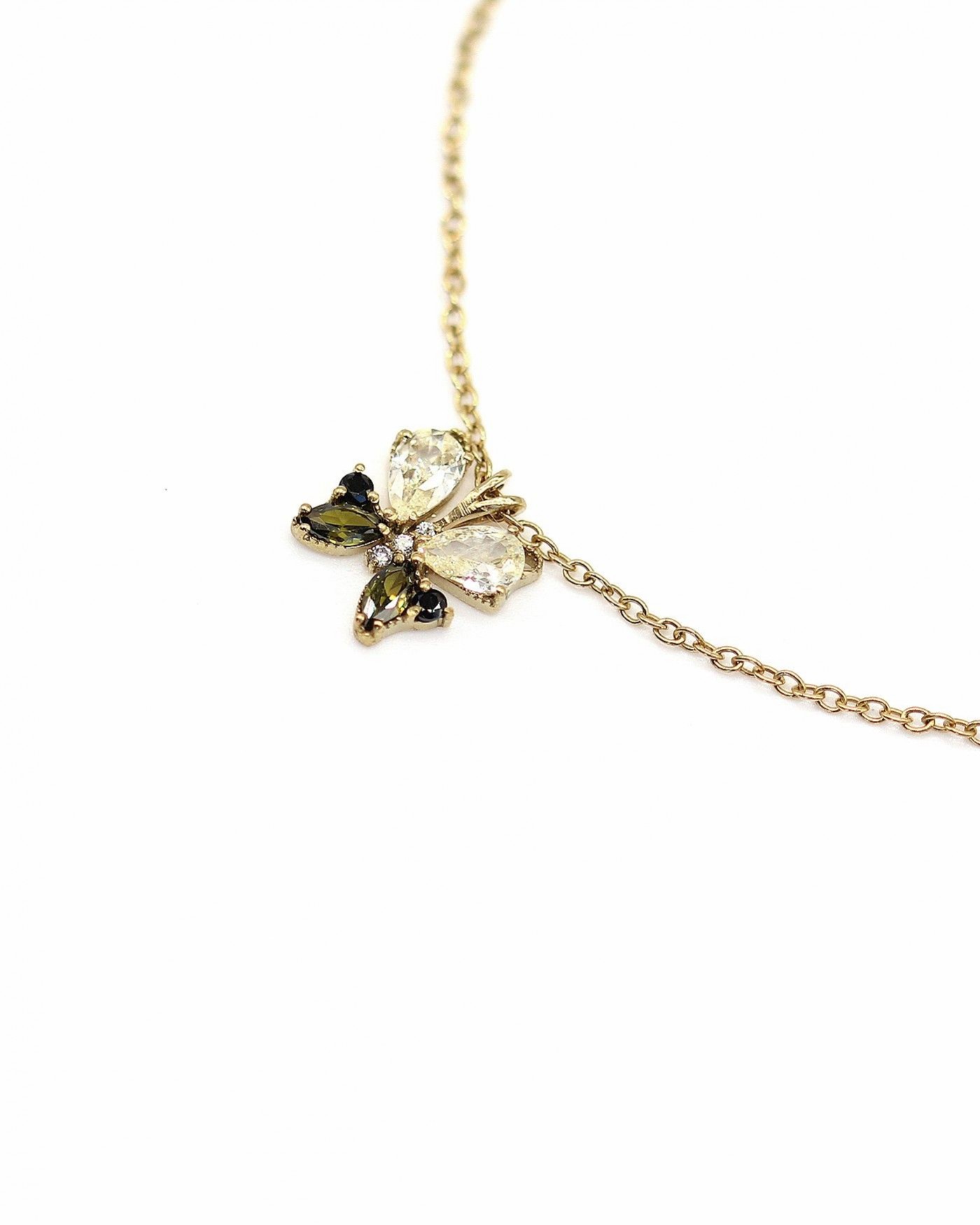 Farfalla Butterfly necklace with black and olivine zircons  - 2