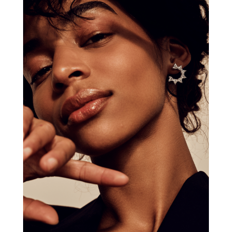 Blume Plumeria Ohrringe mit weißen Zirkonia  - 1