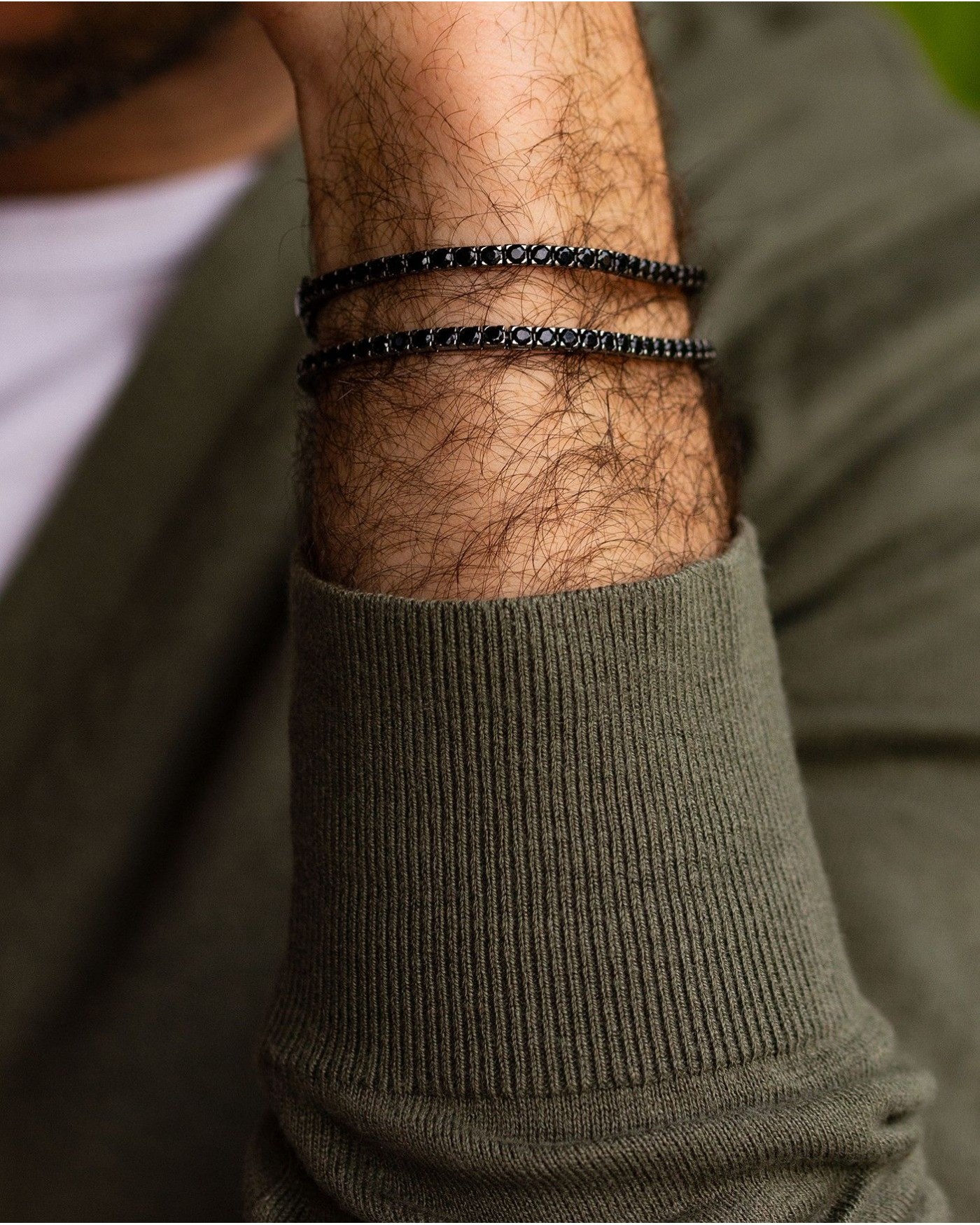 Silver Tennis bracelet rhodium plated black with black cubic zirconia  - 4