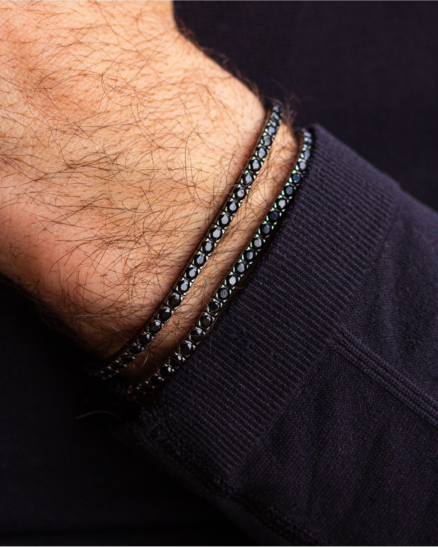 Silver Tennis bracelet rhodium plated black with black cubic zirconia  - 2