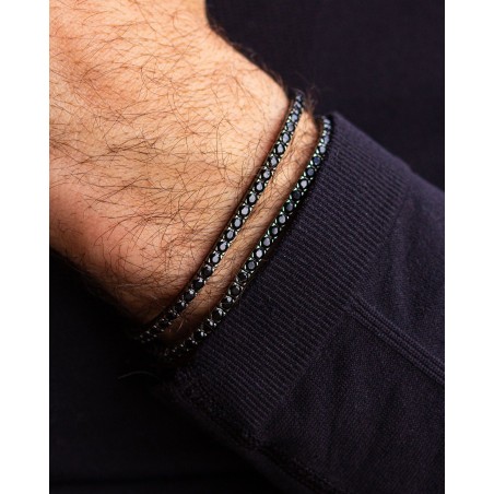 Bracciale tennis in argento rodiato nero con zirconi neri  - 2